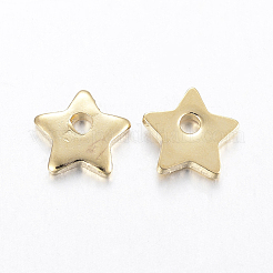 304ステンレススチールチャーム  スター  ゴールドカラー  5.5x6x1mm  穴：1mm&nbsp;X-STAS-H443-11G