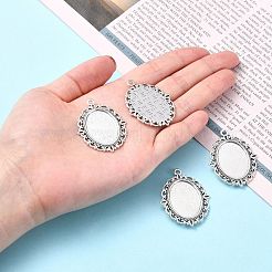 Tibetan Style Antique Silver Alloy Flat Oval Pendant Cabochon Settings&nbsp;X-TIBEP-M022-20AS
