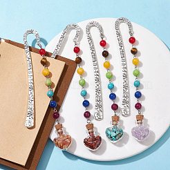 7Pcs Chakra Gemstone Bead & Heart Glass Wishing Bottle Pendant Bookmarks&nbsp;AJEW-JK00313