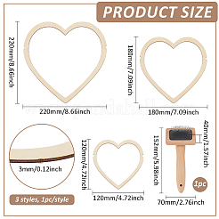 木製編み機  織り道具  ステンレススチールと木製のペット用コーム付き  ハート  12~22x12~22x0.3cm  3pc&nbsp;AJEW-BC0008-74B
