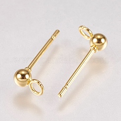 202 ステンレススチールスタッドピアス金具  304ステンレススチールのピンとループ付き  18KGP本金メッキ  14x6mm  穴：1.6mm  ボール：3mm  ピン：0.7mm&nbsp;STAS-G173-12G-3mm