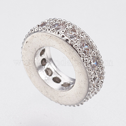 Brass Micro Pave Cubic Zirconia Rondelle European Beads&nbsp;ZIRC-F083-094P-RS