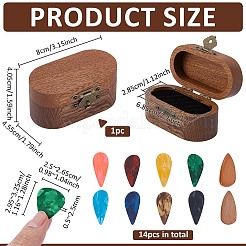 楕円形の木製ギターピックボックス1個とプラスチック/木製ギターピック14個  キャメル  80x45.5x40.5mm  内径：68.5x28.5mm&nbsp;AJEW-FG0006-14