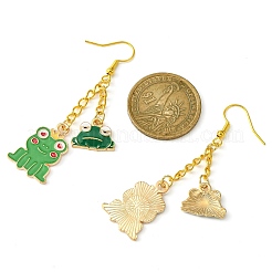 合金エナメルカエルダングルイヤリング、鉄製イヤリングピン付き、女性用  濃い緑  65x17mm&nbsp;EJEW-JE05421-04