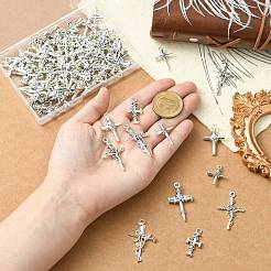 70pcs7スタイルチベットスタイルアロイペンダント  クロス  アンティークシルバー  25~38x13~23.5x2~4.5mm  穴：1.5~2.5mm  10個/スタイル&nbsp;FIND-CJ0005-07