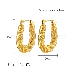304ステンレススチールフープピアス  ツイストロープ形状  ゴールドカラー  26x20mm&nbsp;IQ5375-1