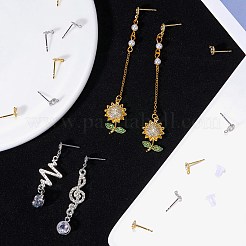 8 Pair 2 Color Flat Round Brass Micro Pave Cubic Zirconia Stud Earring Findings&nbsp;ZIRC-SZ0005-03