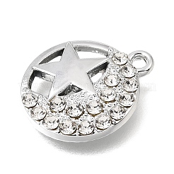 UVメッキ合金クリスタルラインストーンペンダント  月と星のチャーム  プラチナ  20x17x3mm  穴：1.8mm&nbsp;RB-CBAD37D-06P