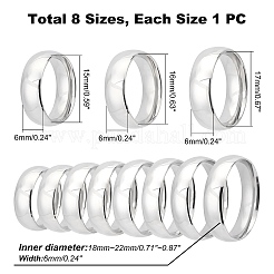 8個 8スタイル 304ステンレススチール プレーンシンプルフラットバンドリング メンズ レディース  ステンレス鋼色  6mm  内径：15~22mm  1個/スタイル&nbsp;STAS-UN0031-66