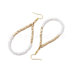 ガラスとプラスチックのビーズのダングルイヤリング  女性用ティアドロップ型鉄製イヤリング  ホワイト  95x3mm&nbsp;EJEW-JE05857-02