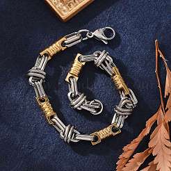 Ion Plating(IP) Two Tone 201 Stainless Steel Column & Oval Link Chain Bracelet&nbsp;BJEW-B078-30GP