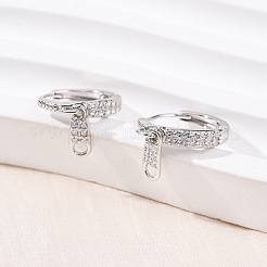 Zipper 925 Sterling Silver Micro Pave Clear Cubic Zirconia Hoop Earrings&nbsp;EJEW-K317-01P