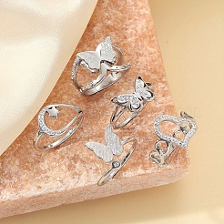 Stainless Steel Polymer Clay Rhinestone Cuff Rings/Finger Rings Sets&nbsp;FS-WG0D843-04