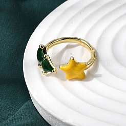 Christmas Brass Enamel Cuff Rings for Women&nbsp;RJEW-L336-04G-02