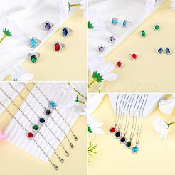 Cubic Zirconia Oval Pendant Necklace & Link Bracelet & Cuff Ring & Stud Earrings&nbsp;SJEW-SZC0001-01D