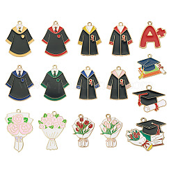 16Pcs 16 Styles Graduation Season Theme Alloy Enamel Pendants&nbsp;ENAM-TA0002-70