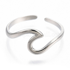 Non-Tarnish 304 Stainless Steel Sea Wave Cuff Rings&nbsp;RJEW-N038-115P