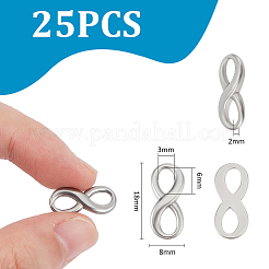 304ステンレススチールコネクタチャーム25個  無限のリンク  ステンレス鋼色  18x8x2mm  穴：6x3mm&nbsp;STAS-UN0059-98