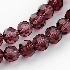 クリアガラスビーズ連売り  模倣オーストリアクリスタル  ファセット（32ファセット）  ラウンド  パープル  6mm  穴：1mm  約96~98個/連  20~21インチ&nbsp;GLAA-G013-6mm-59