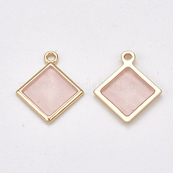合金ペンダント  エポキシ樹脂  菱形  ライトゴールド  ピンク  23x19x2mm  穴：2mm&nbsp;LS-X-PALLOY-S122-08C