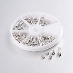 混合花チベットスタイルの合金スペーサービーズ  アンティークシルバー  4.5~7x3~3.5mm  穴：1mm  20個/コンパートメント  120個/箱&nbsp;TIBEB-X0036-AS
