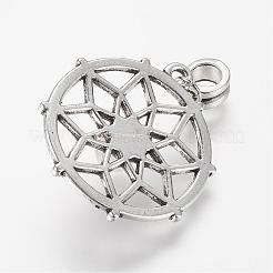 合金ヨーロッパダングルチャーム  大穴ペンダント  宝石ビーズで  花付きフラットラウンド  44mm  穴：5mm&nbsp;HJEW-JM00303