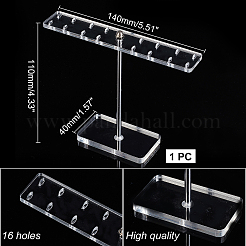 アクリルイヤリングディスプレイスタンド  鉄パーツ  T字型8ペアダングルピアスディスプレイ  透明  4x14x11cm&nbsp;EDIS-WH0012-07