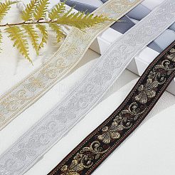 エスニック風刺繍ポリコットンリボン  ジャカードリボン  チロリアンリボン  花柄  服飾材料  ブラック  1-1/4インチ（33mm）  約10ヤード/バンドル&nbsp;OCOR-WH0066-21C