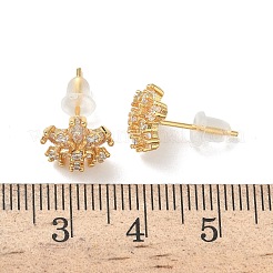 Snowflake Brass Micro Pave Cubic Zirconia Stud Earrings&nbsp;EJEW-Z152-02G-03
