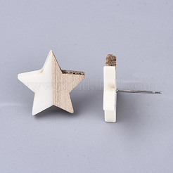 樹脂と木のスタッドピアス  304ステンレスピン付き  スター  ミックスカラー  17x18mm  ピン：0.7mm&nbsp;EJEW-N017-001A