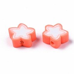 手作り樹脂粘土ビーズ  スター  ライトサーモン  8.5~11x9~11x4mm  穴：1.6mm&nbsp;CLAY-N011-015G
