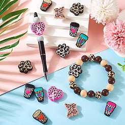 16Pcs 8 Styles Leopard Print Pattern Silicone Focal Beads&nbsp;SIL-TA0002-69