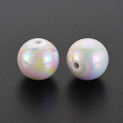 不透明なアクリルビーズ  ABカラーメッキ  ラウンド  ホワイト  20x19mm  穴：2~3mm&nbsp;X-MACR-S370-D20mm-01