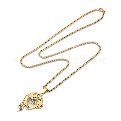 201 Stainless Steel Box Chain Hollow Christian Jesus Face Pendant Necklaces for Women Men&nbsp;NJEW-U005-06G