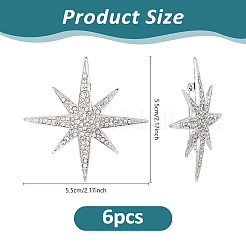 6Pcs Star Alloy Rhinestone Lapel Pins for Backpack Clothes&nbsp;JEWB-DC0001-39P