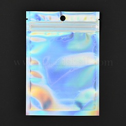 長方形のジッパー付きプラスチック製グリッターホログラフィックバッグ  再封可能なバッグ  透明  14.9x10.5cm  穴：8mm  片側の厚さ：2.7ミル（0.07mm）&nbsp;OPP-I002-01B
