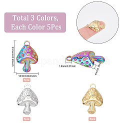 15個3色304ステンレスペンダント  キノコ  ミックスカラー  23.5x15.5x4mm  穴：1.8mm  5個/カラー&nbsp;STAS-CA0001-71