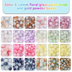 648Pcs 24 Styles Frosted Baking Paint Crackle Glass Beads with Glitter Powder&nbsp;DGLA-FS0001-12