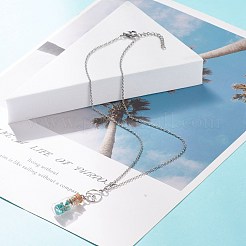 合成ターコイズチップペンダントネックレス付きガラス瓶  女性のための合金波チャーム付きのウィッシュボトルネックレス  17.91インチ（45.5cm）&nbsp;NJEW-JN03841-03
