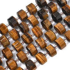 天然石タイガーアイビーズ連売り  多面カット  ディスク  ヒシビーズ  シードビーズで  11~12x8~9mm  穴：0.7~0.8mm  約32~33本/連15.16''~15.39''（38.5~39.1cm）&nbsp;G-G453-G04-7x12mm