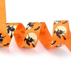 ポリエステルグログランリボン  片面印刷  ハロウィンギフトラッピング用  パーティーデコレーション  ハロウィーン模様  オレンジ  1インチ（25mm）  /ロール100ヤード（91.44メートル/ロール）&nbsp;SRIB-B002-02C-02