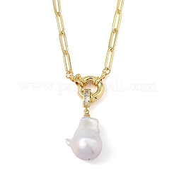 Natural Baroque Pearl Keshi Pearl Nuggets Pendant Brass Paperclip Chain Necklaces for Women&nbsp;NJEW-JN06145