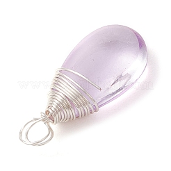 ガラスチャーム  ティアドロップ  銅線と  銀  17.5x8x5mm  穴：2.5mm&nbsp;PALLOY-JF03248-02