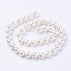 シェルパールビーズ連売り  ラウンド  ホワイト  8mm  穴：1mm  約50個/連  15.7インチ&nbsp;LS-BSHE-L035-8mm-I13