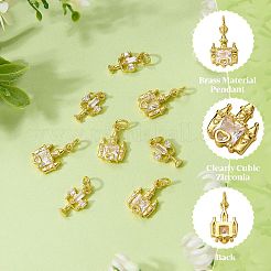 10Pcs 2 Styles Brass Micro Pave Clear Cubic Zirconia Pendants&nbsp;ZIRC-SZ0005-41