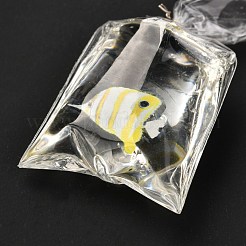 鉄製丸カン付きレジンペンダント  3dプリント  金魚鞄  ホワイト  48~51x22.5~23x9~12mm  穴：3mm&nbsp;RESI-A015-03C