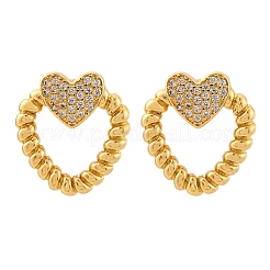 Heart Brass Micro Pave Clear Cubic Zirconia Stud Earrings&nbsp;EJEW-R025-09G
