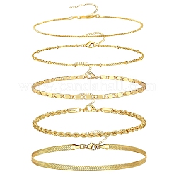 5 Pcs 5 Styles Brass Chain Bracelets Set for Women&nbsp;BJEW-D357-01G