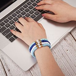 10個10スタイル手作りポリマークレイヘイシビーズストレッチブレスレットハート付き  女性のためのアクリル分厚いカーブチューブブレスレット  ブルー  内径：2-1/8インチ（5.5cm）&nbsp;BJEW-SW00036-03