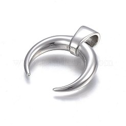 変色しにくい304ステンレススチールペンダント  ダブルホーン/三日月  ステンレス鋼色  36x32.5x10mm  穴：6x5mm&nbsp;STAS-H463-07P